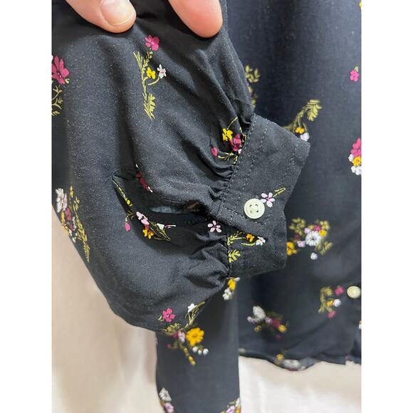 Gap Black Ditsy Floral Print Long Sleeve Blouse XXL Button Front Casual Rayon - Picture 4 of 6